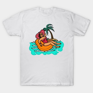 Young female woman in floatie beach summer tropical island T-Shirt